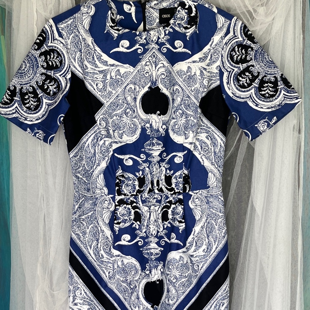 ASOS Navy and White Baroque Dress